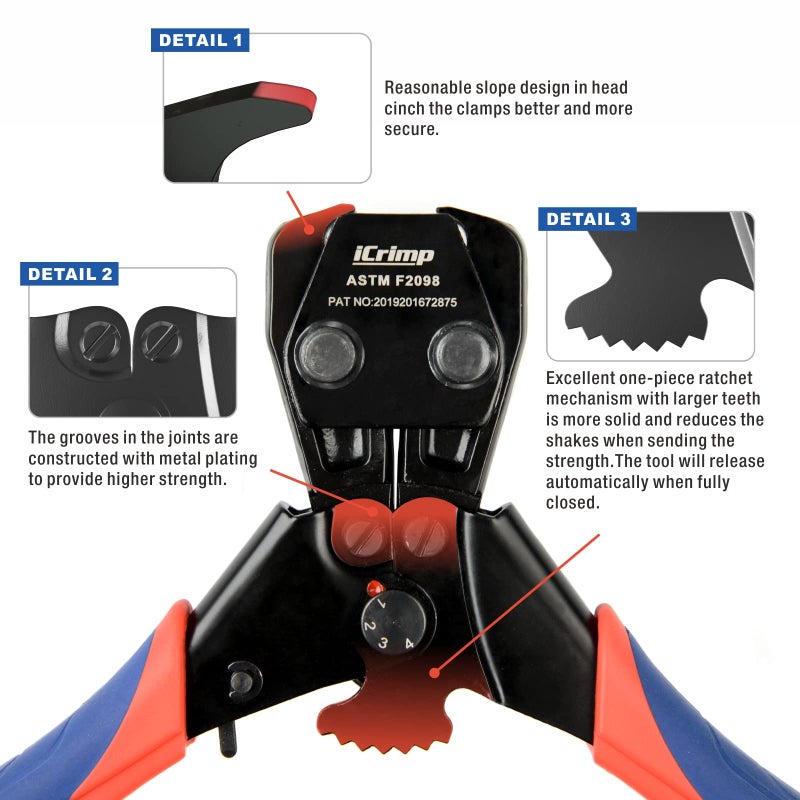 iCrimp Mini PEX Pipe Quick Cinch Tool Set for Stainless Steel Clamp from 3/8-inch to 1-inch with Pex Cutter,20pcs 1/2-inch and 10pcs 3/4-inch Stainless Steel Clamps included - Image 3